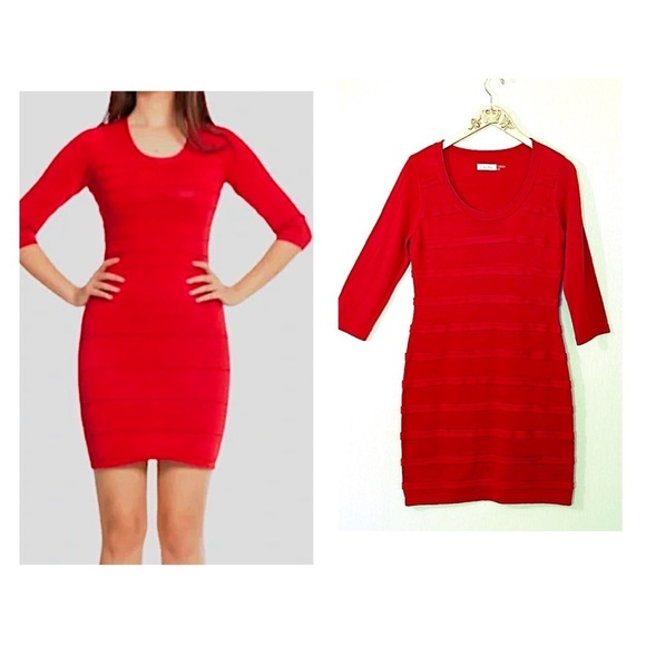Calvin Klein Dresses & Skirts - Calvin Klein red fine gauge knit stretch sweater dress